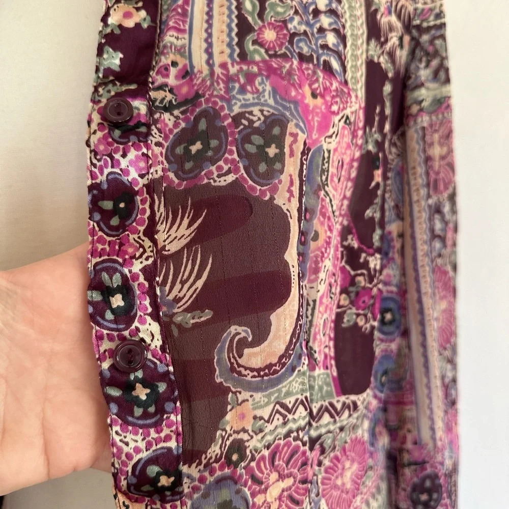 Y2K Fairy Boho Whimsigoth Blouse Size XXS/XS Paisley Purple Pink Chiffon Top - Picture 7 of 8